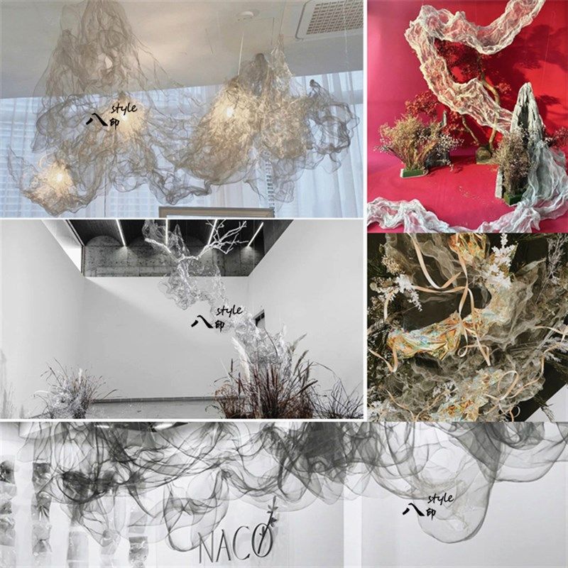 白灰可塑性钢丝网金属云雾网褶皱造型硬网L纱布料婚庆材料背景面