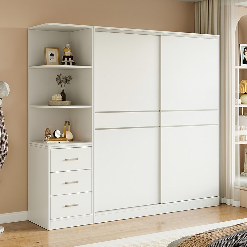 全实木衣柜家用卧室无甲醛推拉x门儿童衣橱出租房屋经济型新款202