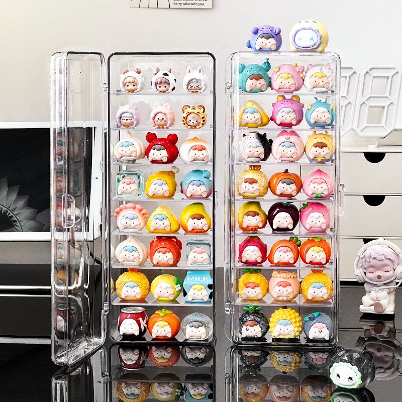 萌粒收纳盒e桌面透明亚克力多层柜大容量展示架带盖防尘小摆件盒