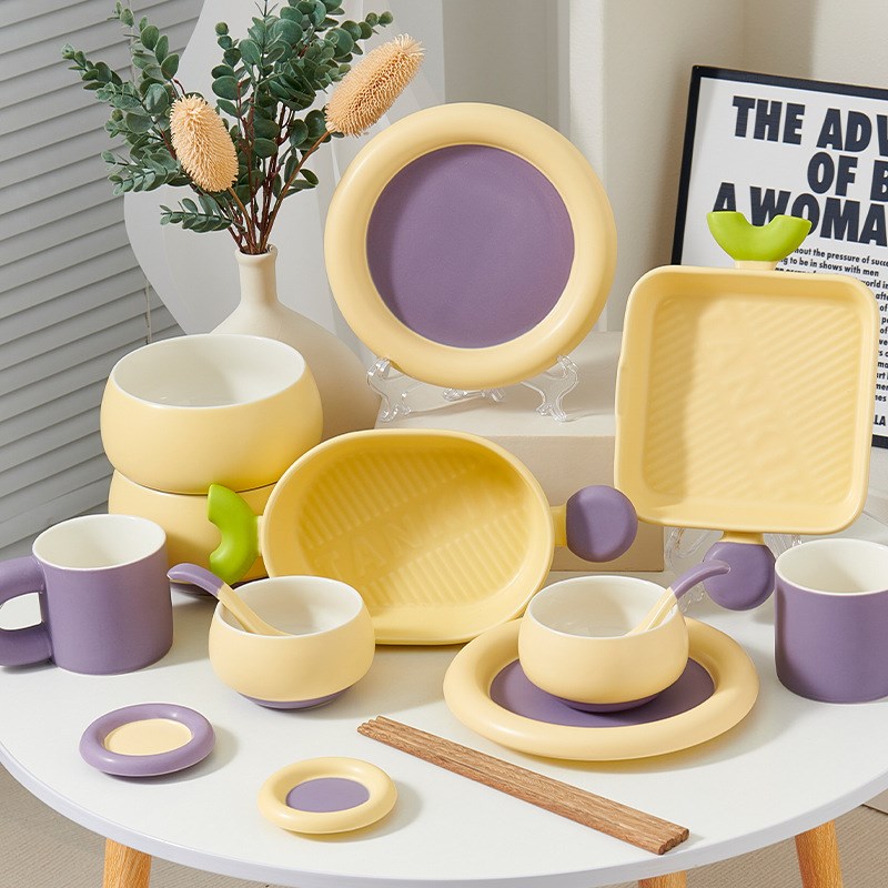 奶油风202g4新款碗碟套装碗家用小清新餐具高颜值碗筷盘子碗盘套