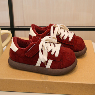 儿童德训鞋2025秋冬新款丑萌女童真皮软底休闲运动鞋男童红色板鞋
