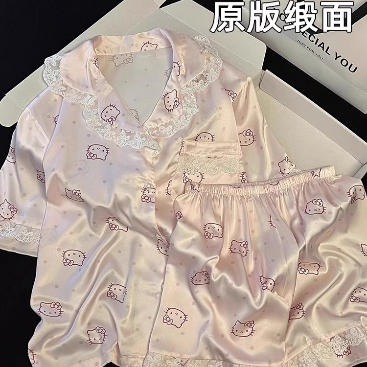 可爱kitty猫冰丝睡衣女款夏季