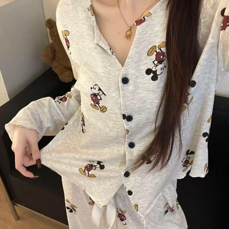 月光米奇三件套螺纹睡衣女家居服