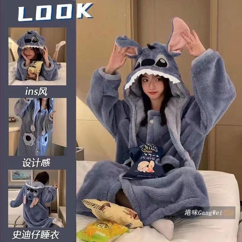 加绒睡衣秋冬丑鱼睡衣连帽情侣