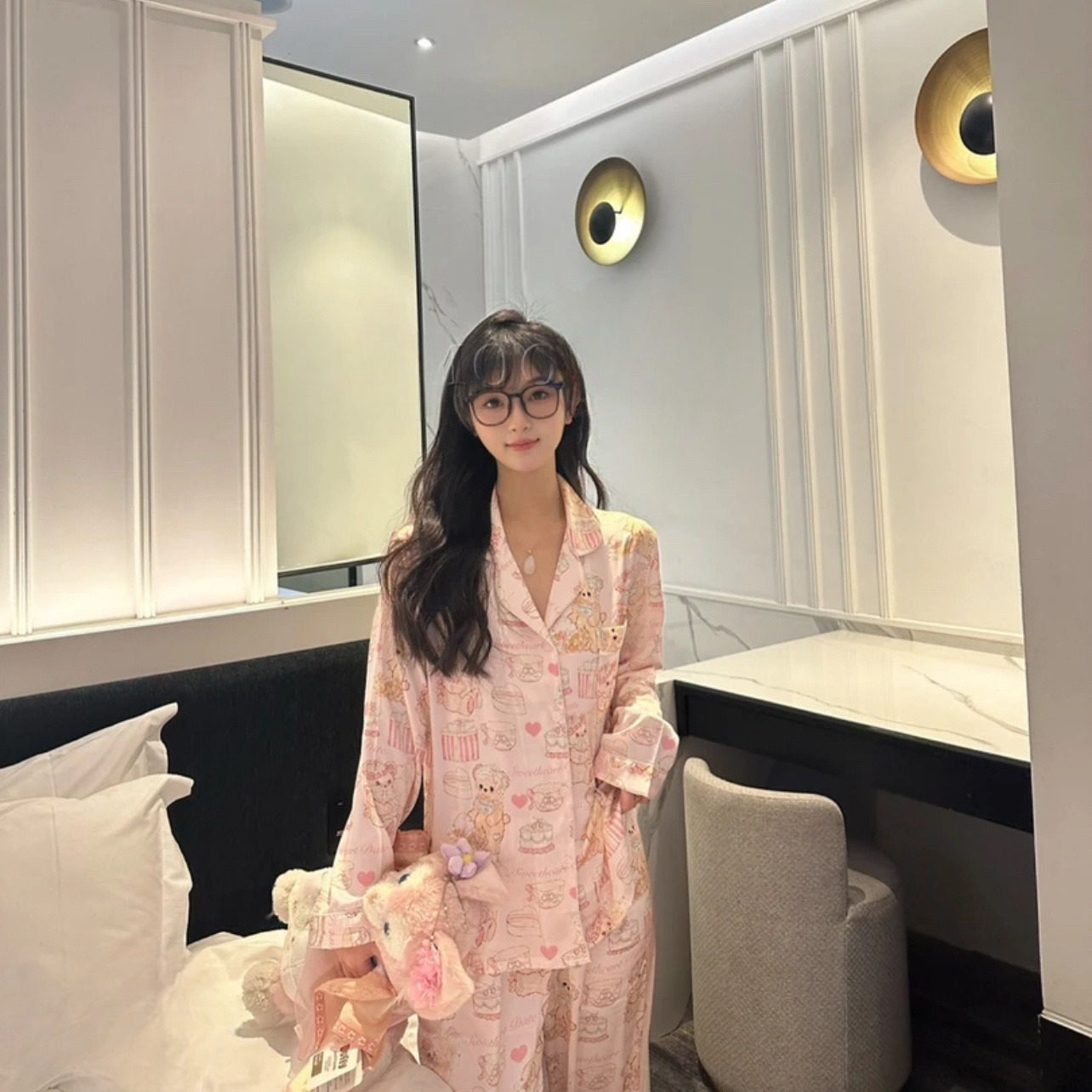 卡通印花睡衣女长袖可爱春秋家居