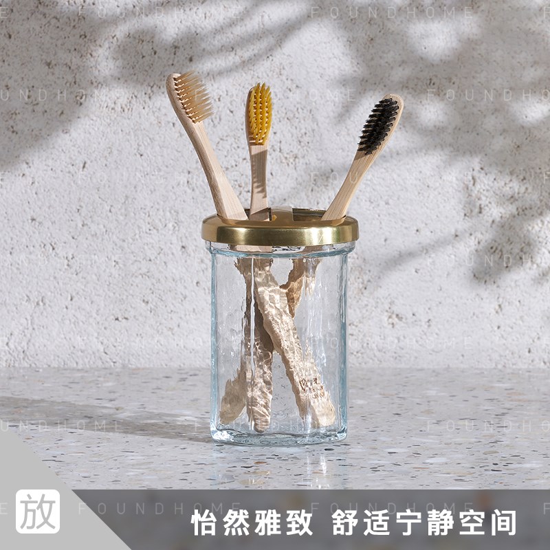 foundhome 牙刷瓶印度手工创意简约玻璃牙刷瓶家用创意玻璃摆件