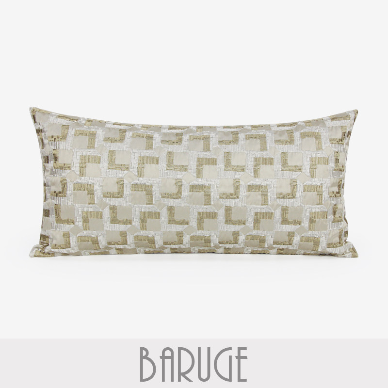 中式浅咖缎面刺绣长枕客厅沙发绣花抱枕布艺装饰长条枕可拆洗枕套