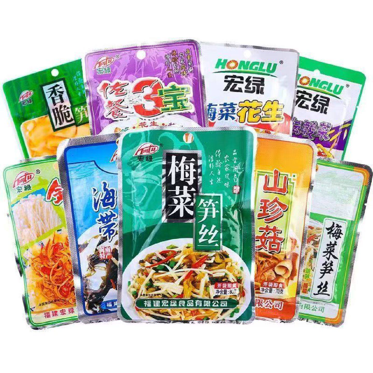 宏绿佐餐三宝梅菜笋丝老坛酸菜整箱30包咸菜大全福建开味下饭腌菜