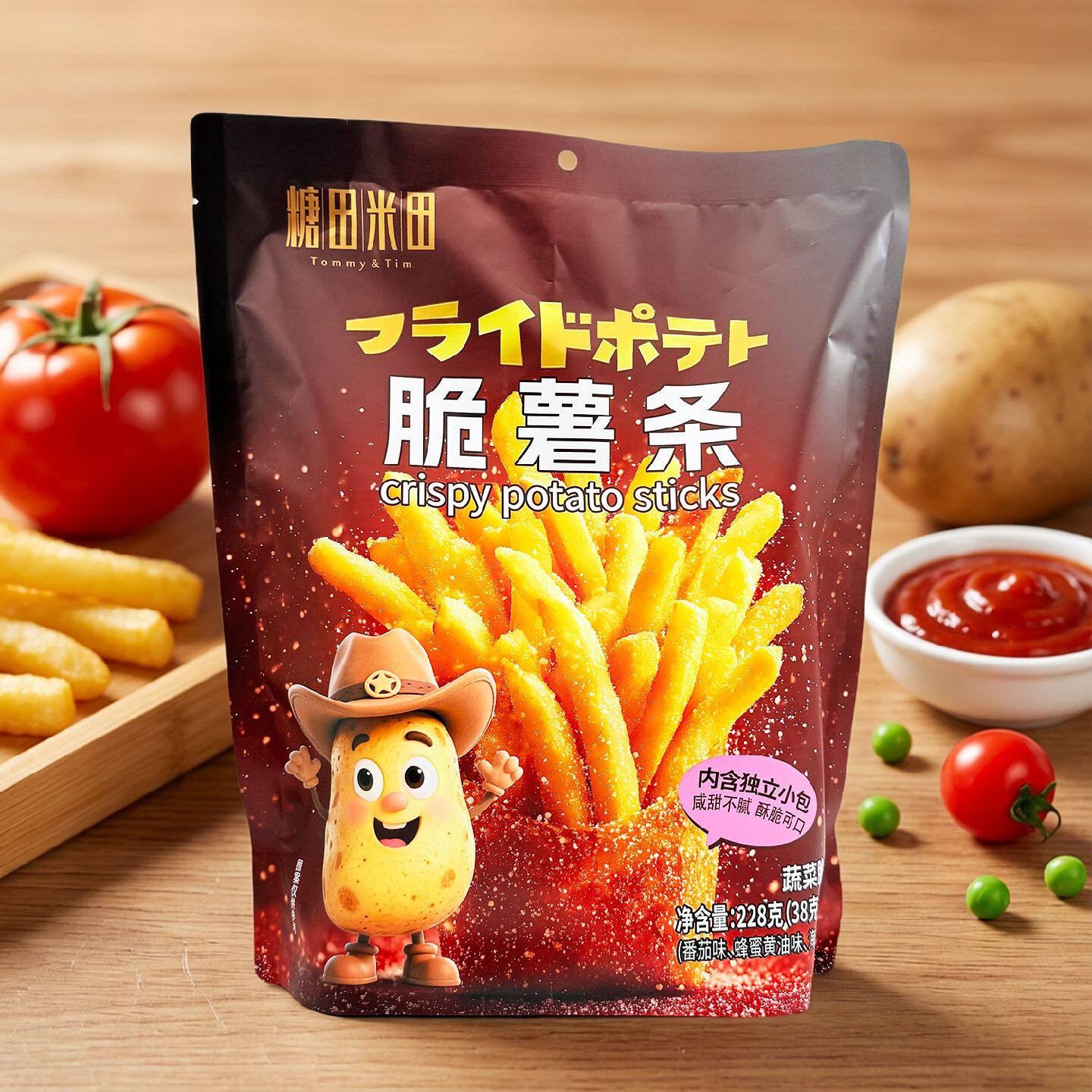 糖田米田脆薯条袋装番茄海盐蜂蜜味膨化食品独立包装怀旧零食228g