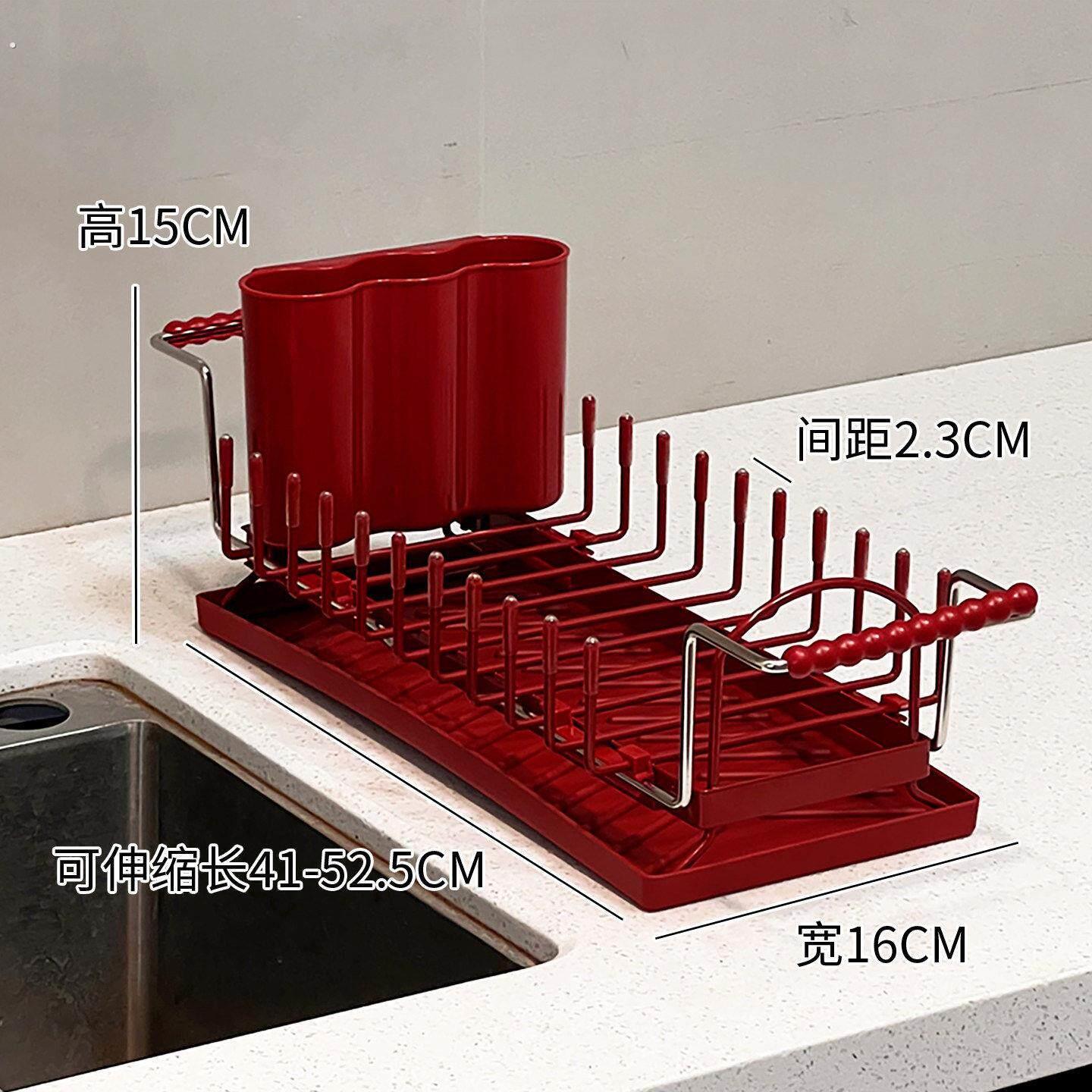 厨房水槽台面沥水碗架置物架可伸缩盘子餐具收纳盒窄款碗碟收纳架