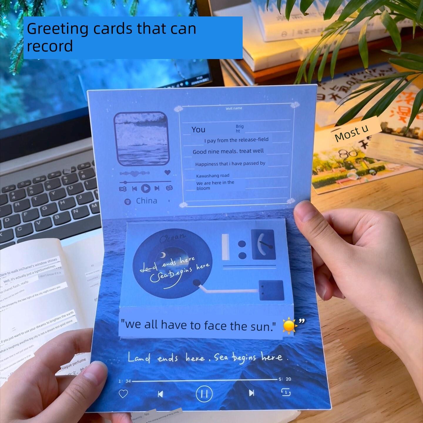 贺卡可以录制立体声写作音乐DIY手工礼品生日圣诞员工贺卡高端
