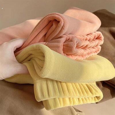 珊瑚绒保暖裤睡裤女秋冬加绒加厚法兰绒毛绒束脚大码外穿居家棉裤