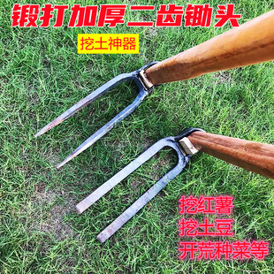 全钢农具农用锻打两齿锄头挖土种地挖地翻地开垦松土二齿耙钉耙