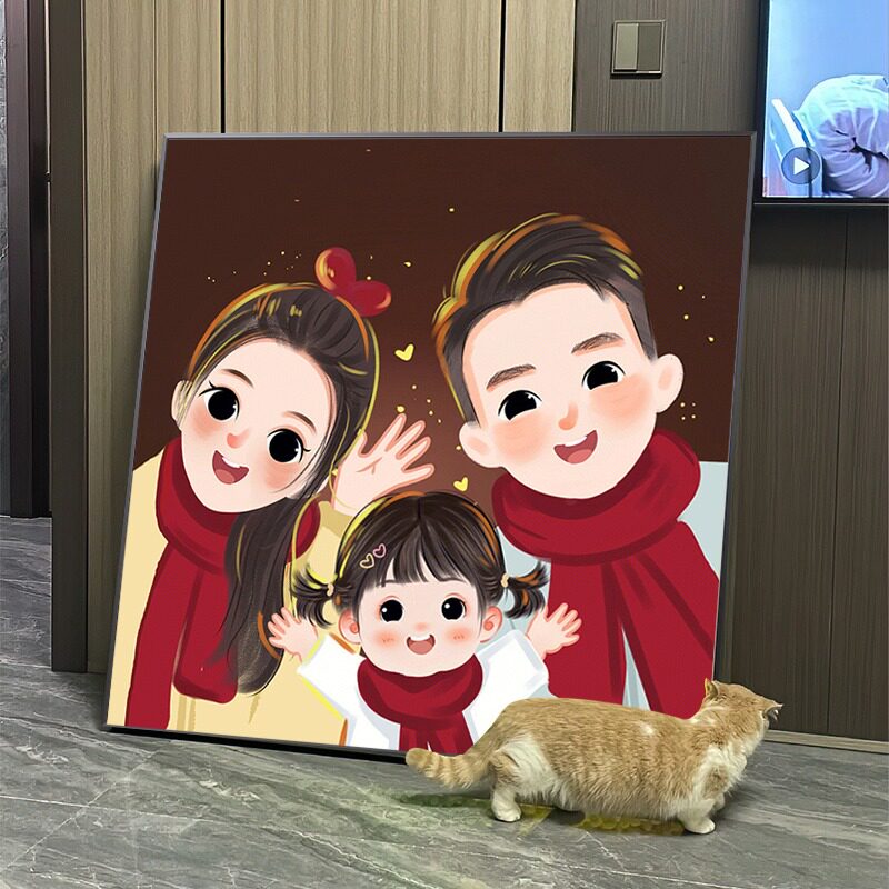 全家福一家三四口钻石画满钻小件十字绣石贴画手工框