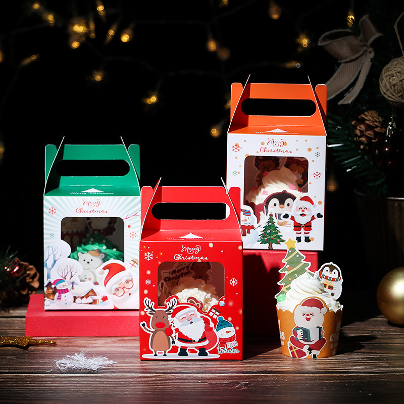 圣诞杯子蛋糕包装盒单粒纸杯烘焙手提马芬杯布丁木糠杯开窗打包盒,厨房/烹饪用具,点心包装盒/包装袋,淘宝优惠券,粉丝福利购,淘宝优惠卷