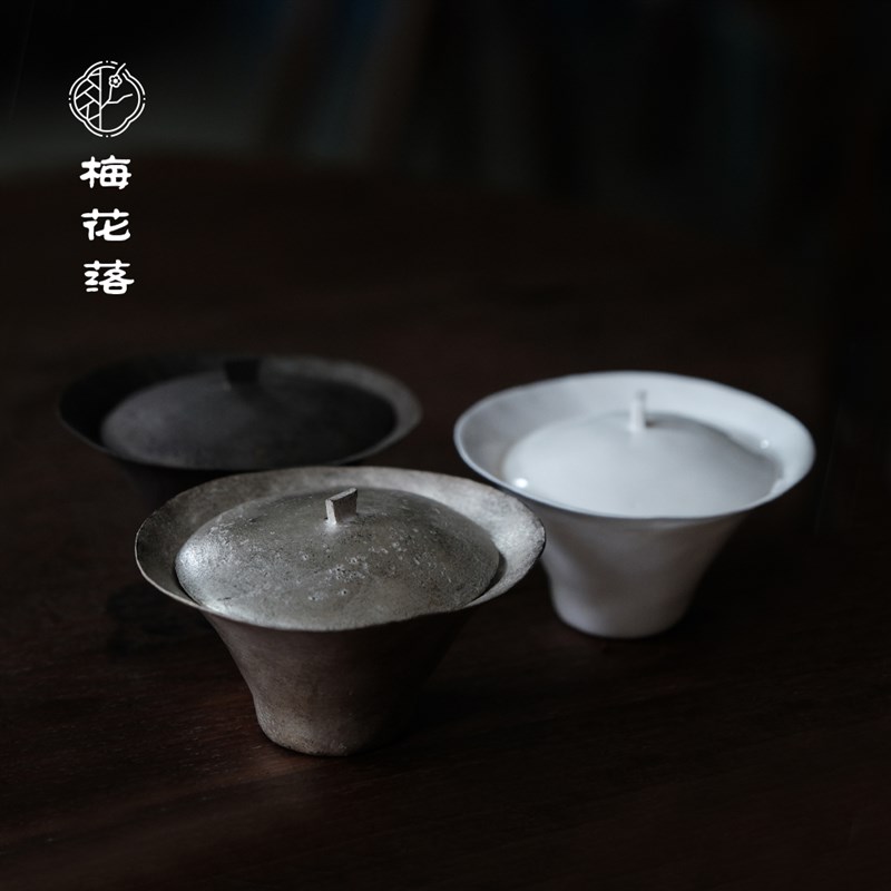 梅花落吴燕辉手作柴烧薄胎盖碗黄金白银黑铁白瓷南蛮烧茶壶茶杯