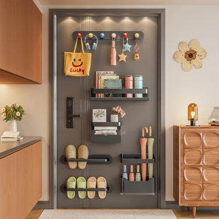 磁吸置物架入户门后玄关收纳衣服钥匙挂钩壁挂拖鞋雨伞架置物神器