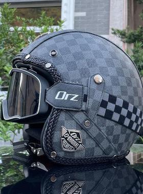 ORZ机车哈雷覆古安全帽3C认证男女半盔电动巡航机车安全帽3/4个性