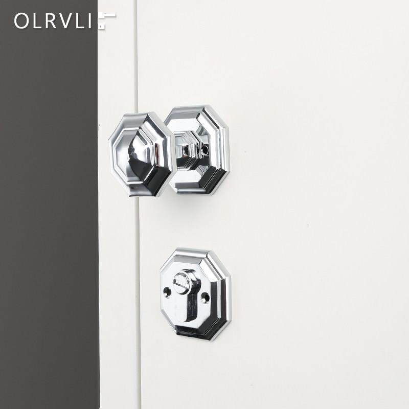 Olrvli黄铜法国无障碍八面球形手柄镀铬镀银美国经典双门无声门锁