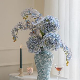 复古青花瓷花瓶摆件客厅插花轻奢高级感陶瓷富贵竹 米子家居新中式