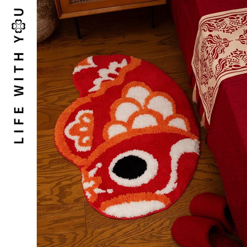 新年锦鲤地毯结婚红色中古风客厅入户鱼地垫装饰卧室喜庆床边毯,居家布艺,地毯,淘宝优惠券,粉丝福利购,淘宝优惠卷