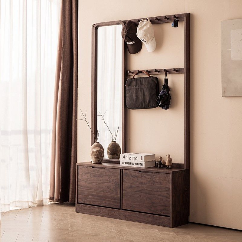 伊鸣黑胡桃木入户进门口薄鞋柜衣帽架一体可坐带换鞋凳全实木玄关,住宅家具,门厅/玄关柜/玄关架,淘宝优惠券,粉丝福利购,淘宝优惠卷