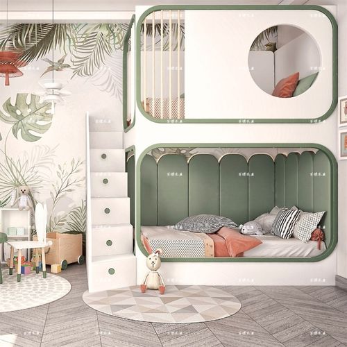 创意现代双层上下高低床定制小户型姐妹树屋床二胎城堡公主滑梯床