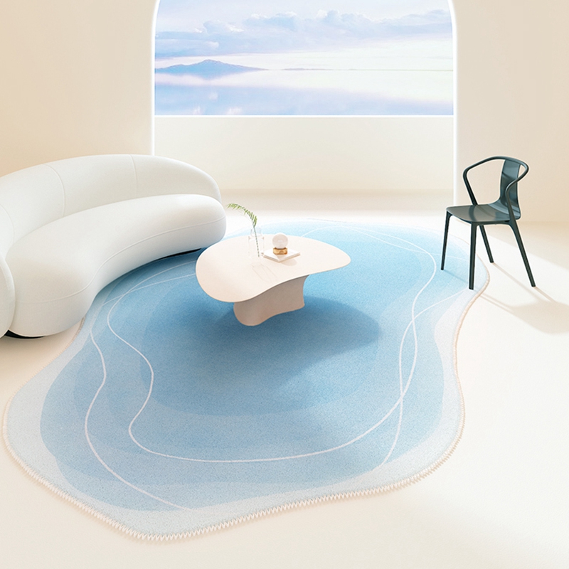 蓝色异形云朵仿羊绒客厅地毯茶几毯卧室不规则高级感椭圆沙发地垫