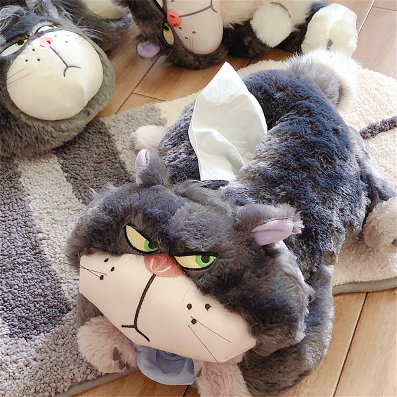 可爱卡通坏猫路西法毛绒公仔抱枕纸巾套家居车载抽纸纸巾套