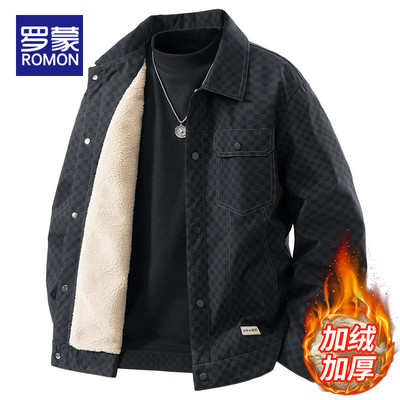 罗蒙加绒男士外套秋冬加厚夹克男