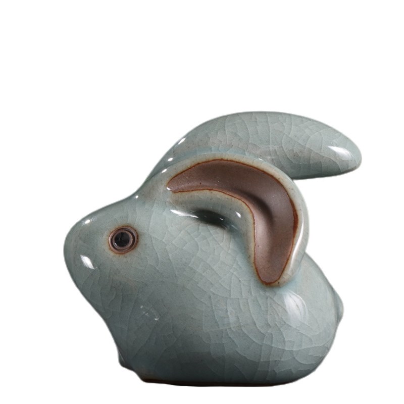 迷你可爱哥窑小兔子可养茶宠茶玩B茶盘摆件室内桌面功夫茶具小配