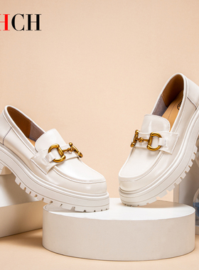 CN1B5671-CHCH2023新款乐福鞋牛皮厚底增高英伦百搭女鞋平衡鞋