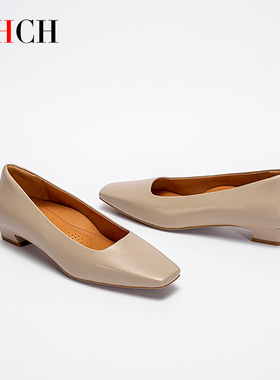 CHCH2025平衡鞋气质舒适真皮粗跟简约方跟小高跟女单鞋CN2B5101