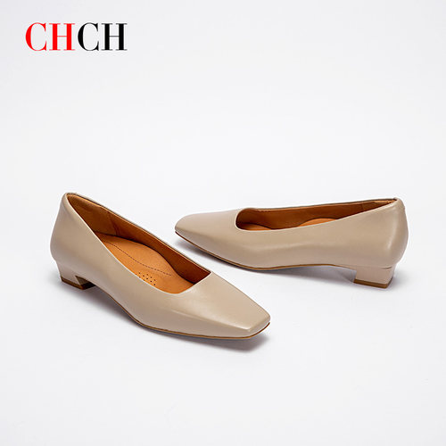 CHCH2025平衡鞋气质舒适真皮粗跟简约方跟小高跟女单鞋CN2B5101