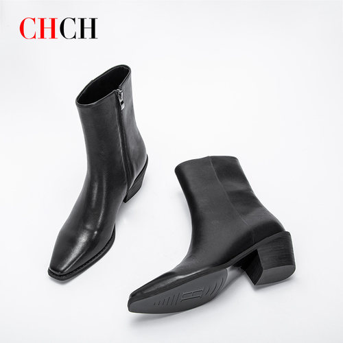 CHCH平衡鞋方跟西部时装靴短靴真皮CN2B7011