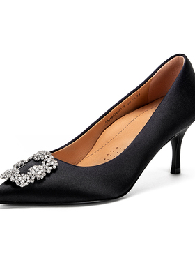 CHCH2025平衡鞋细跟水钻装饰缎面尖头高跟鞋女鞋CM1B5553