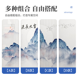 入户屏风隔断客厅玄关现代简约山水办公室双面简易实木座屏 新中式