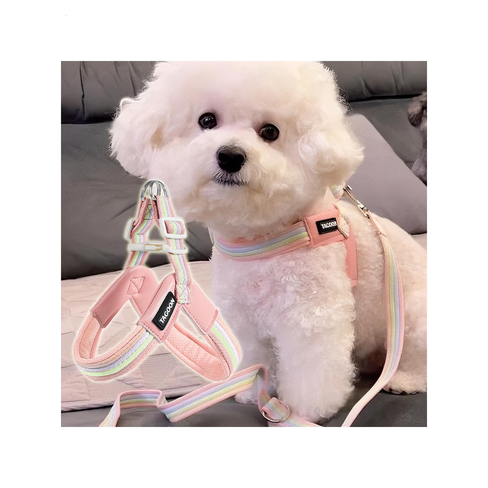 狗狗牵引绳胸背带背心式中小型犬遛狗绳泰迪柴犬透气撞色狗炼项圈