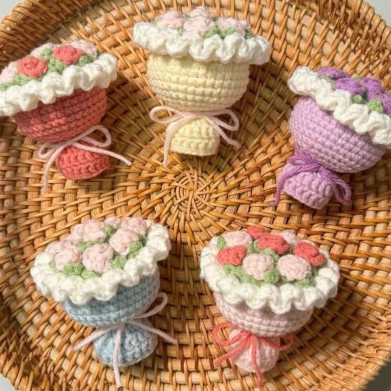 自制编织迷你钩针手捧花毛线材料挂件花束时间手工打发解闷