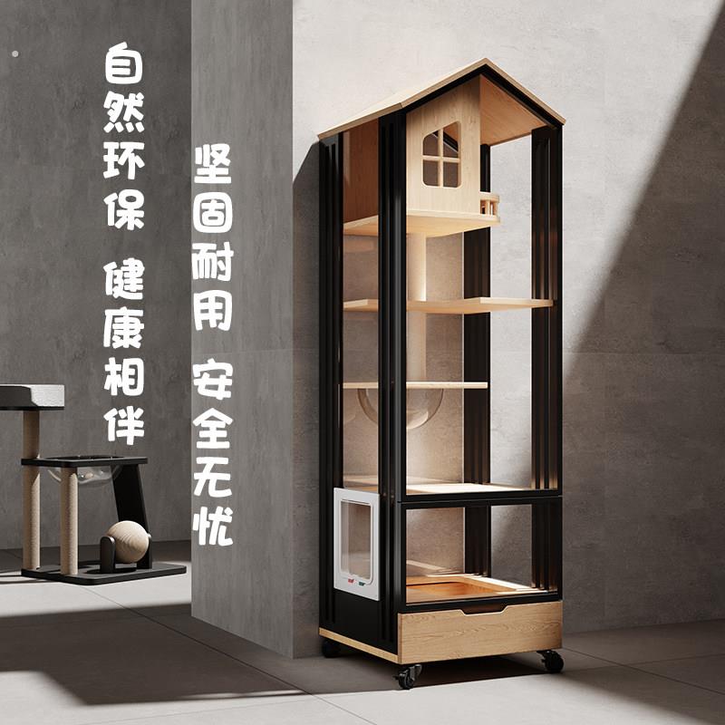 猫别墅带厕所一体豪华两只猫不占地小户型家用室内实木全景观猫柜图片