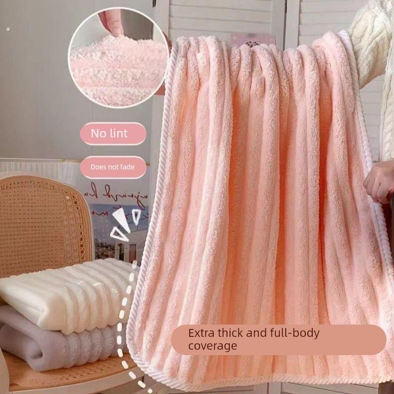 珊瑚绒浴巾毛巾干发帽两三件套女2024新款可穿可裹大人比纯棉吸水