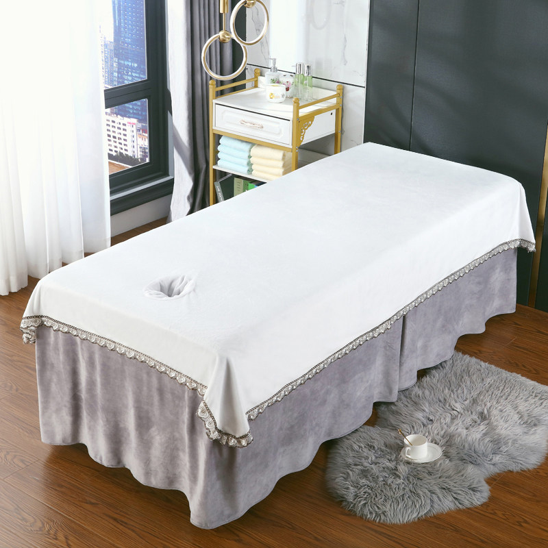 美容床床单美容院专用单件水晶绒白色纯色按摩床单带洞