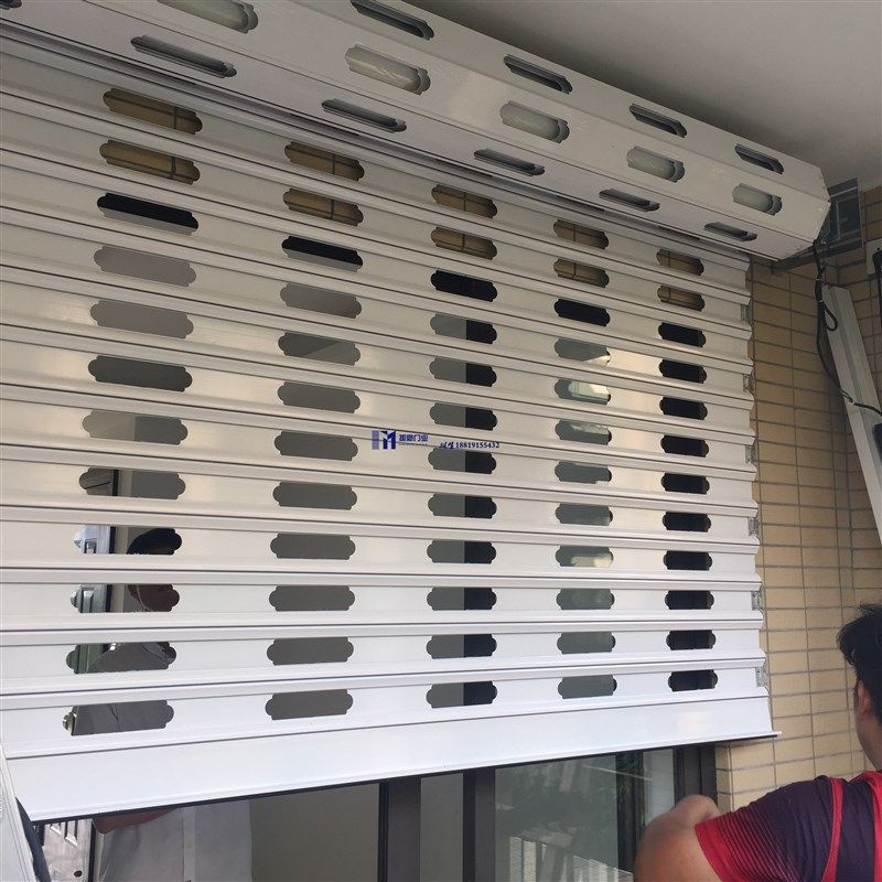 定制阳台防盗卷帘门 电动开启卷闸门 铝合金缕空透气冲孔庭院门