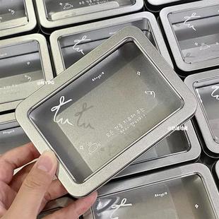 天使小狗ins芭蕾风简约开窗铁盒高颜值防水铁盒收纳盒贴纸小卡盒