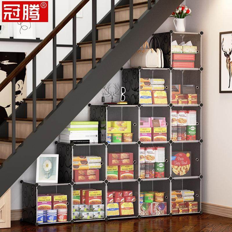 楼梯下鞋柜复式储物柜底部格子柜三角异形书架玩具收纳柜子收藏柜
