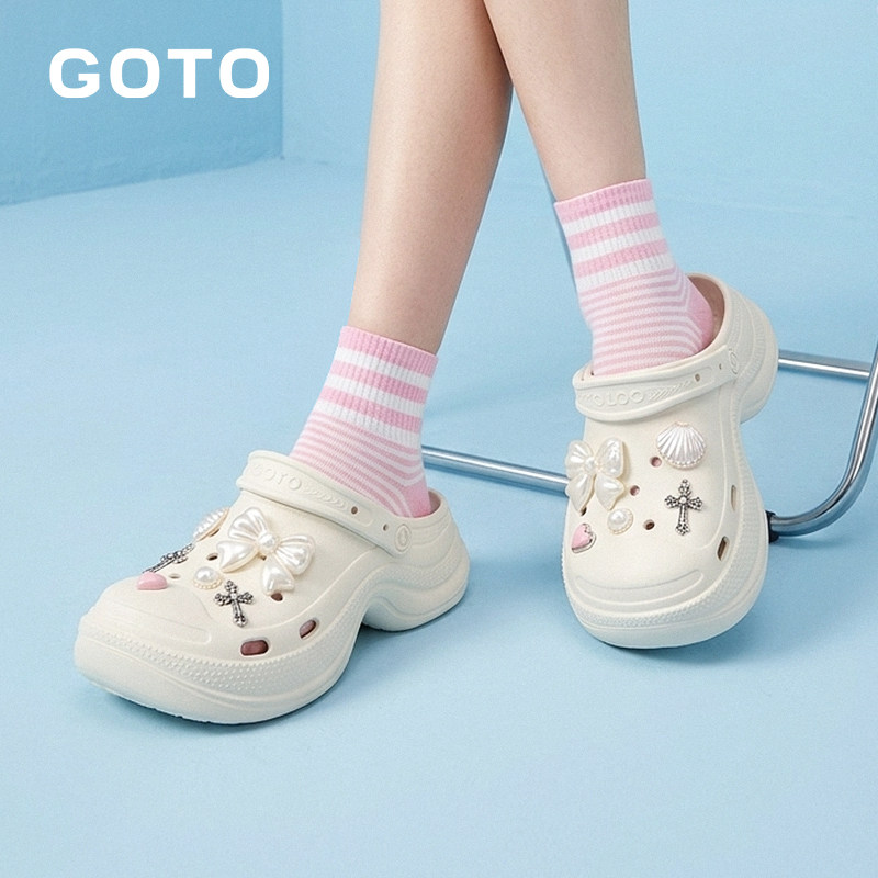 GOTO开口笑增高厚底洞洞鞋图片