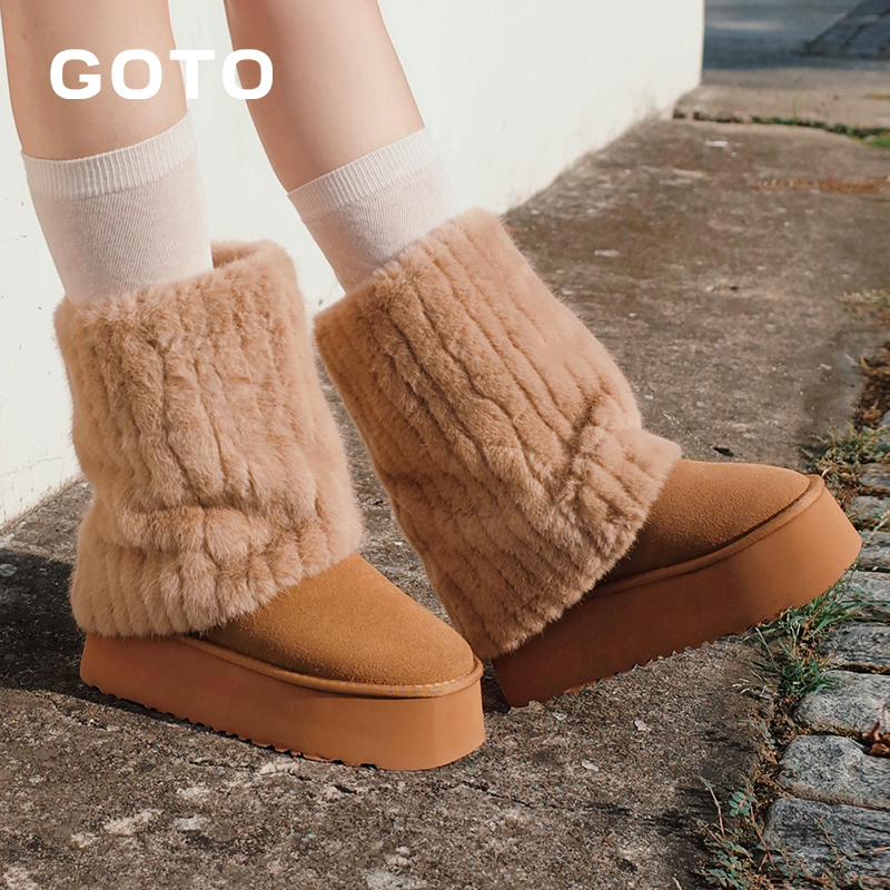 GOTO柔雪厚底增高外穿雪地靴女
