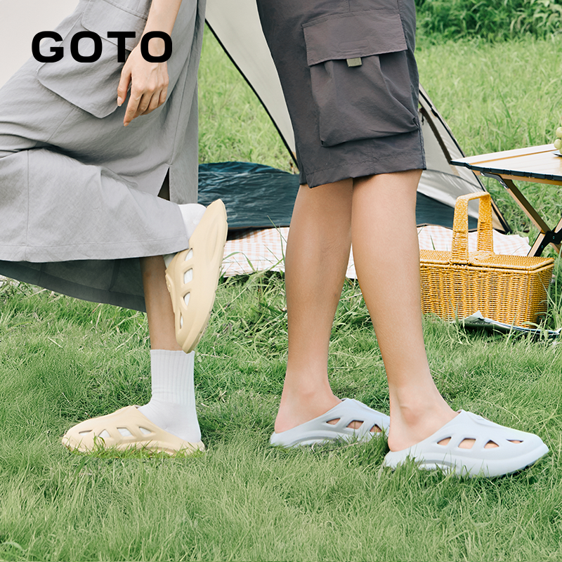 GOTO黑洞拖家居凉拖包头拖鞋男厚底一字拖女潮流百搭一脚蹬拖鞋