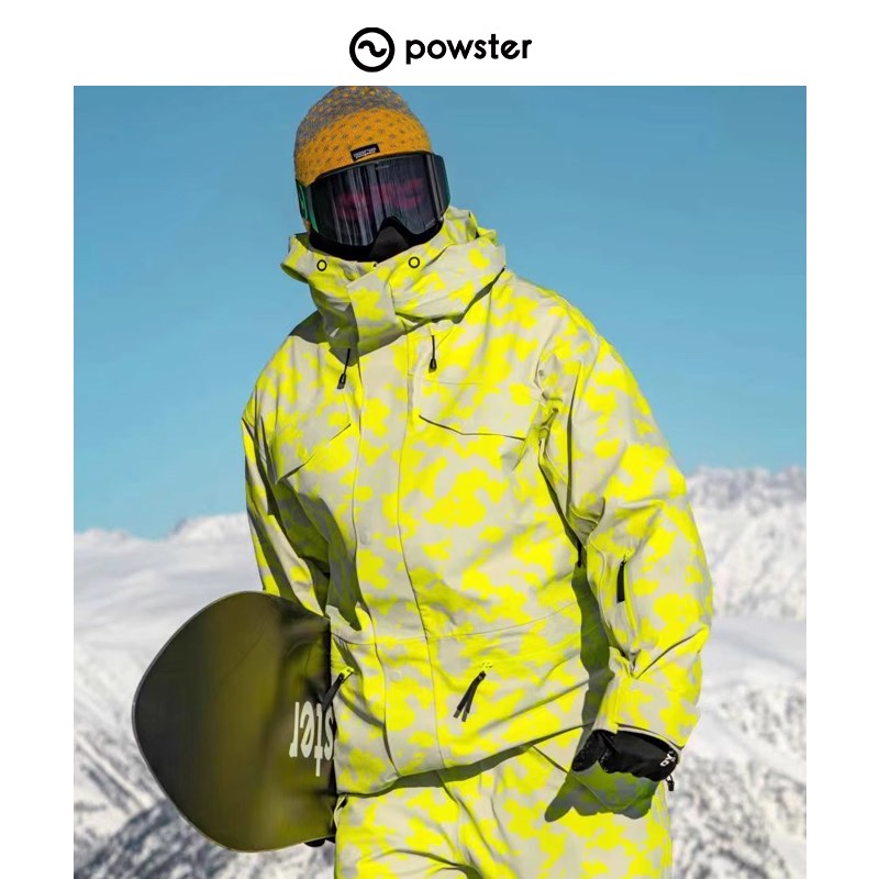Powster双板滑雪服女修身显瘦连帽外套防风防水背带雪裤套装