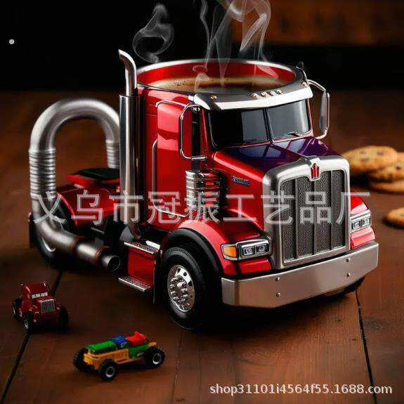 跨境卡车杯子创意特色杯子马克杯不锈钢内核树脂工艺品摆件艺术